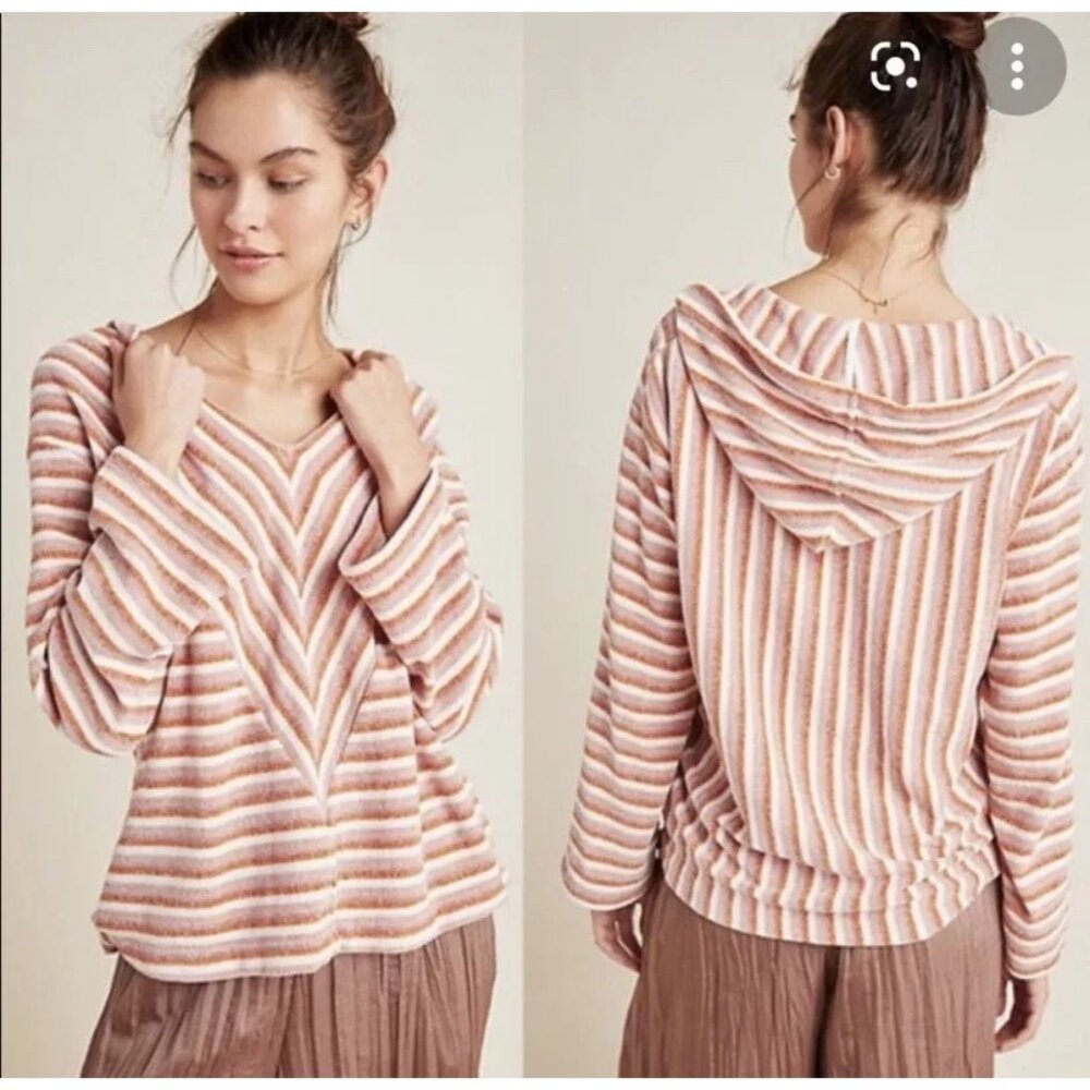 Anthropologie SATURDAY SUNDAY Chenille Striped Oversized Hood Pullover Top XSmal
